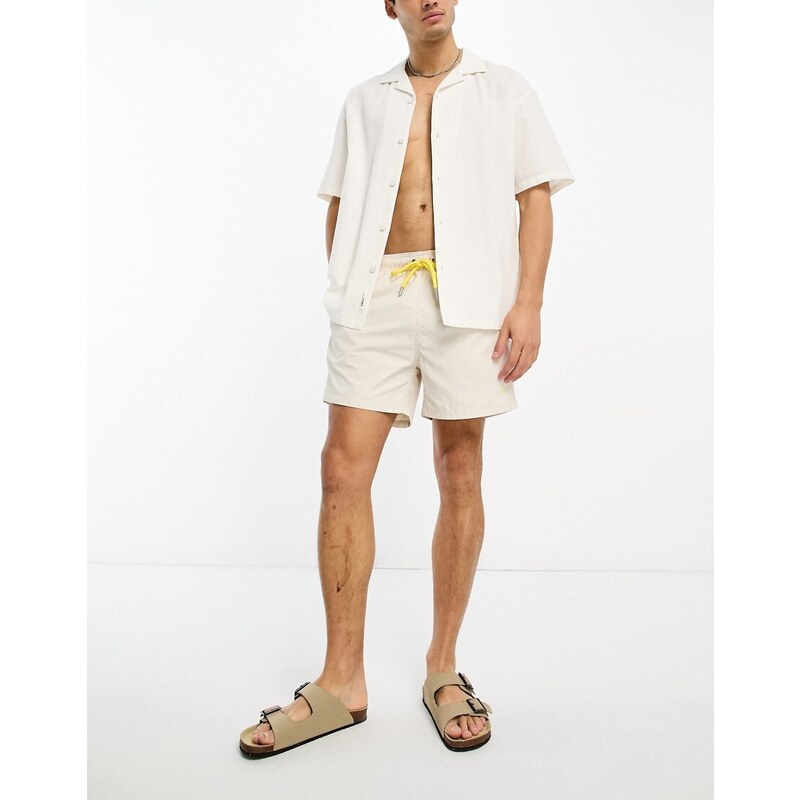 Gant - Pantaloncini da bagno color crema con logo piccolo-Bianco