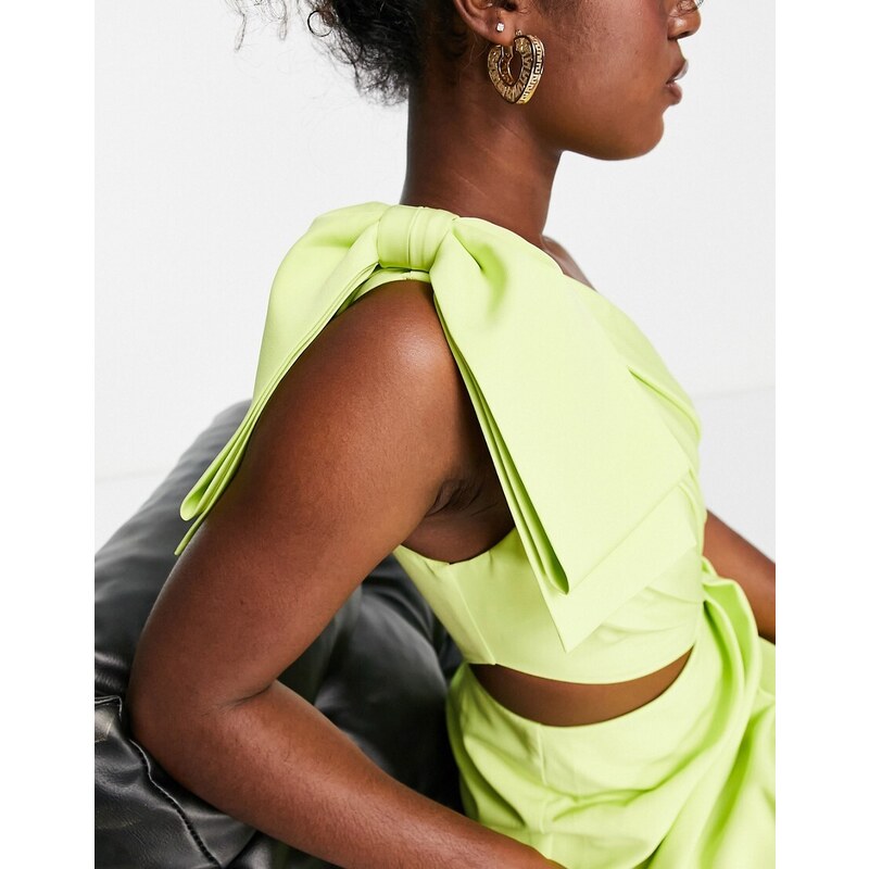 Lavish Alice - Vestito midi a portafoglio monospalla con cut-out verde lime