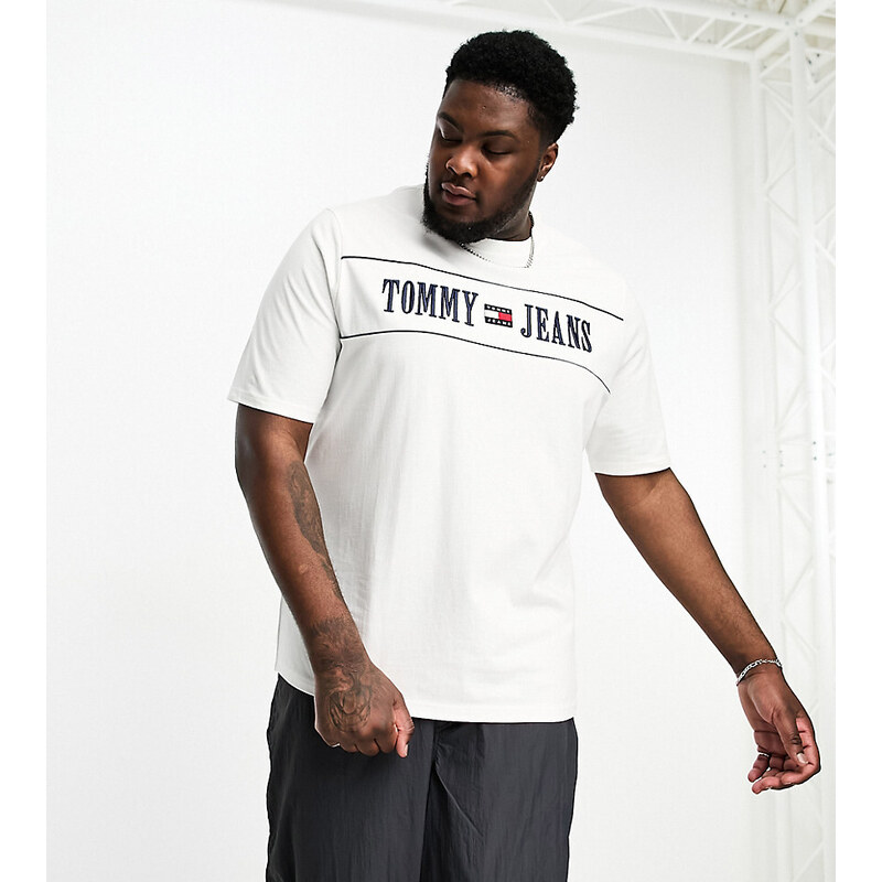 Tommy Jeans Big & Tall - T-shirt bianca con logo a righe-Bianco