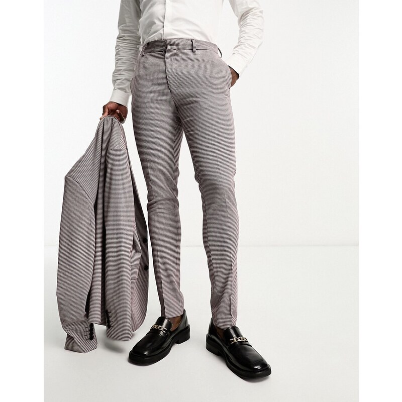 ASOS DESIGN - Pantaloni skinny da abito bordeaux a quadri-Rosso