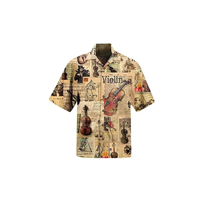 D555 FARNBOROUGH - Camicia Uomo A Maniche Corte Con Stampa Chitarra, Taglie Forti Fino A 6XL