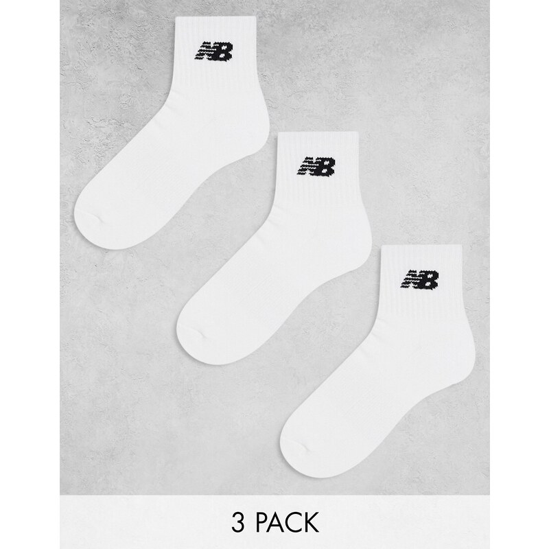 New Balance - Confezione da 3 calzini alla caviglia bianchi con logo-Bianco