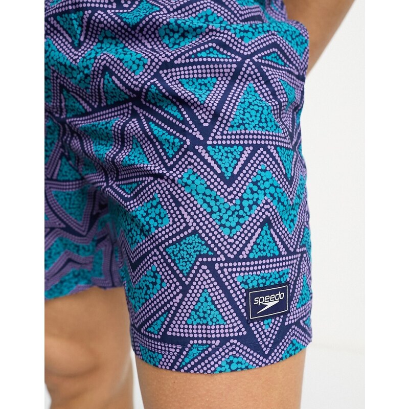 Speedo - Leisure - Pantaloncini da bagno blu con stampa triangoli da 16"-Multicolore