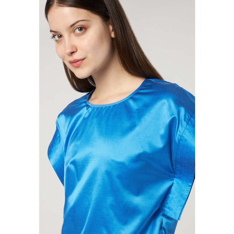 JIJIL T-shirt in Misto Seta Blu Cobalto