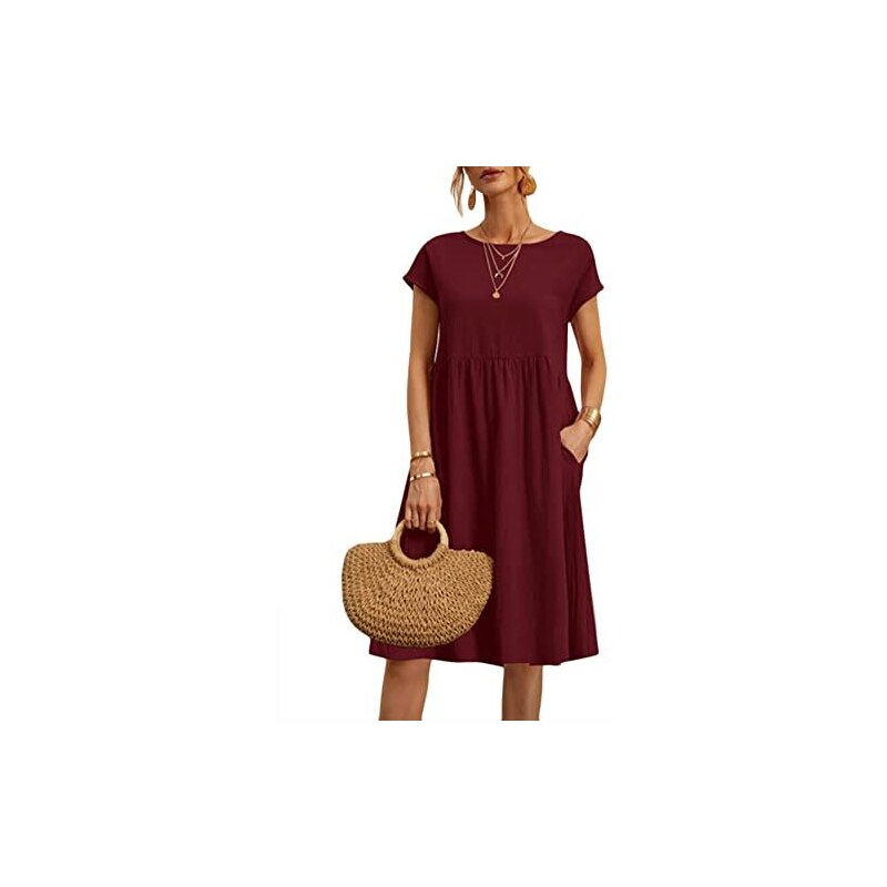 Abito Lungo Maxi Donna Casual – Girocollo, Manica Corta, Con Tasche – Blu Navy Taglia M - Foto 2