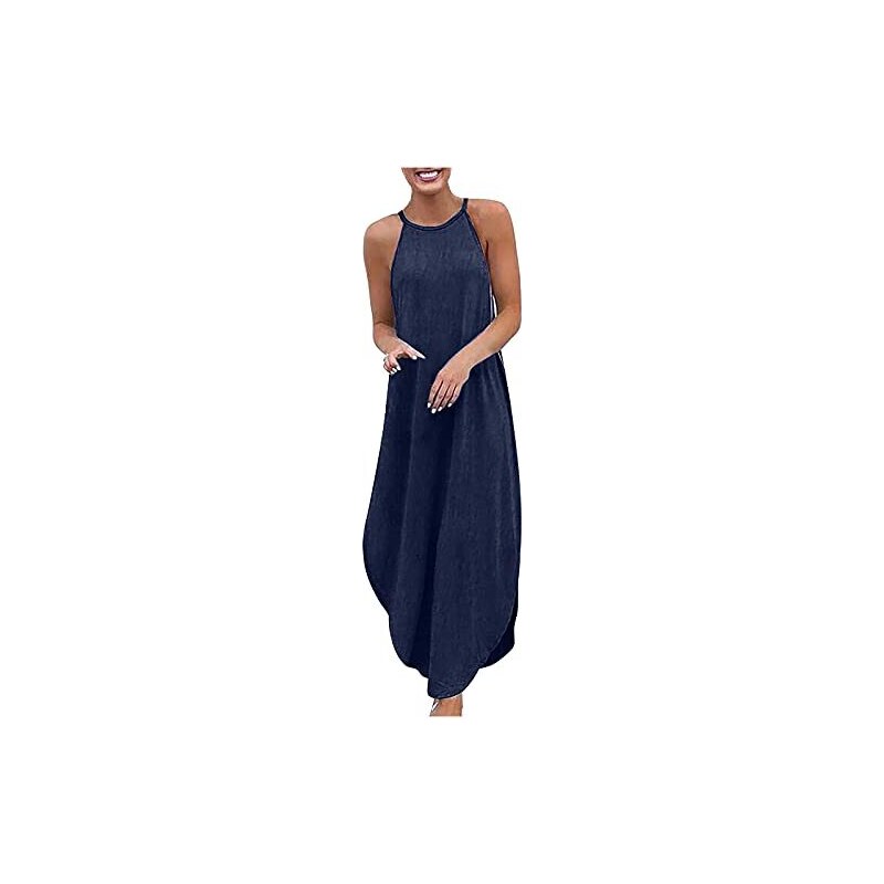 Canotta In Denim Donna Floerns - Scollo A V, Senza Maniche, Bottoni Frontali, Vestibilità Aderente, Blu
