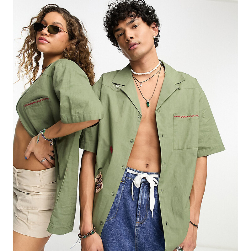Arcobaleno Camicia Verde Con Ricami