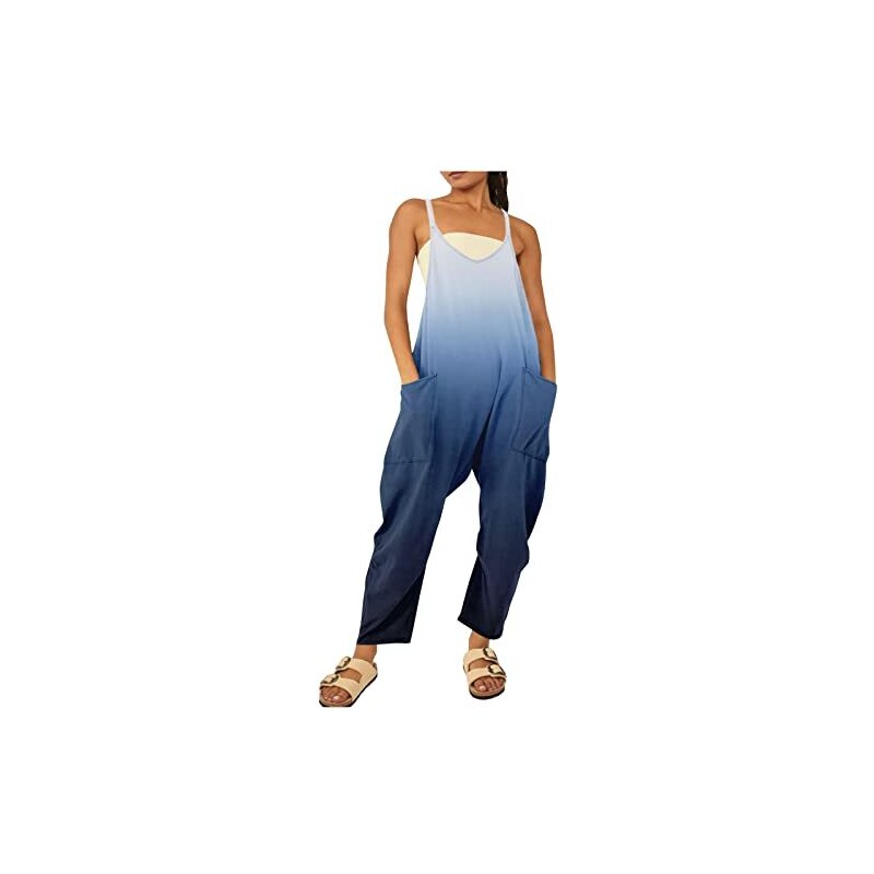 Salopette Décontractée Femme LIAOPUFUS Grande Taille - Jumpsuit Couleur Unie Avec Poches Et Bretelles