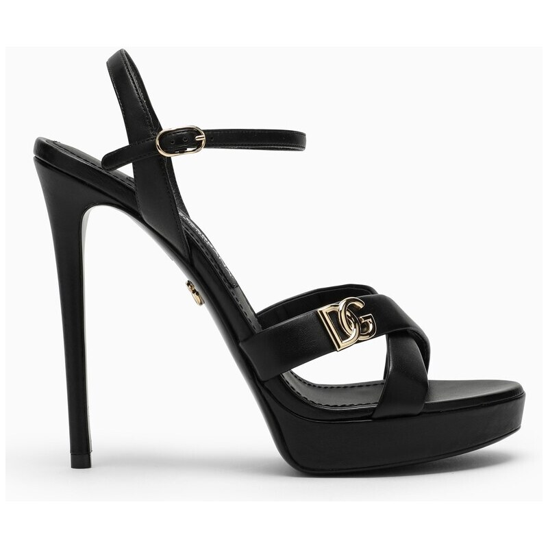 Dolce&Gabbana Sandalo alto nero con placca DG