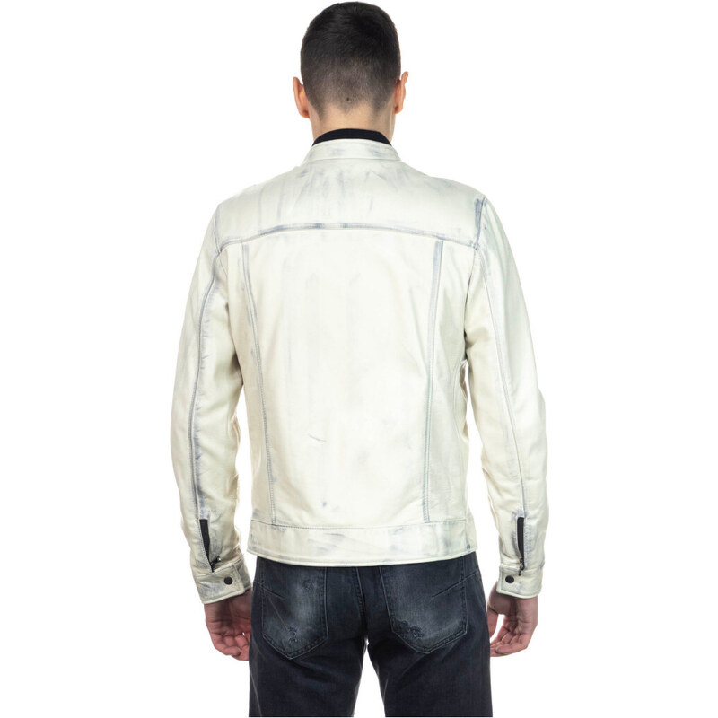 Leather Trend U06 - Giacca Uomo Bianco Tamponato in vera pelle