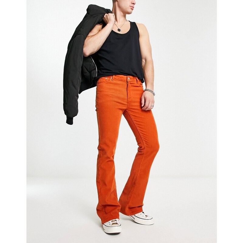 ASOS DESIGN - Jeans stretch elasticizzato in velluto a coste color ruggine-Arancione