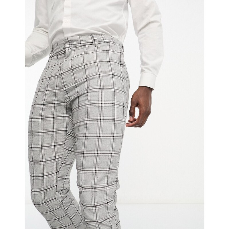 New Look - Pantaloni skinny grigi a quadri-Grigio