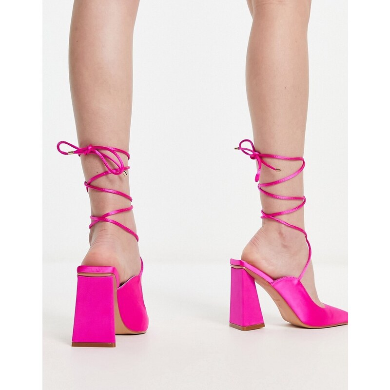RAID - Rishita - Scarpe in raso rosa vivo allacciate alla caviglia con cut-out