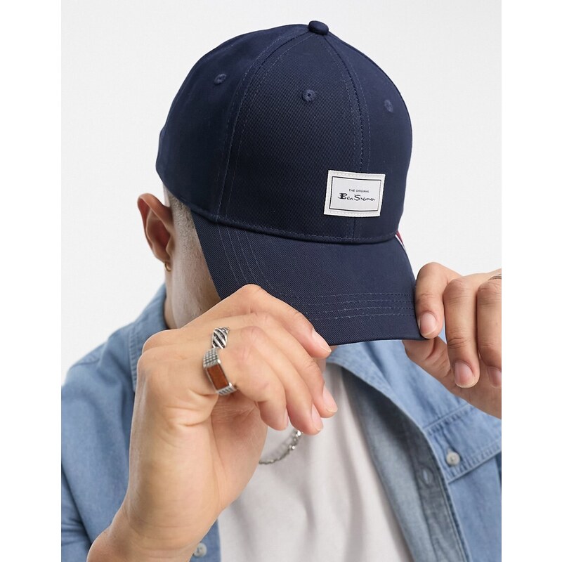 Ben Sherman - Cappello con visiera in cotone blu navy con logo