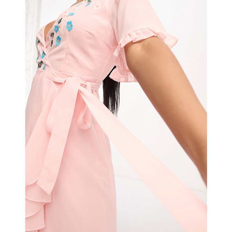 Maya Petite - Vestito a portafoglio ricamato rosa velato
