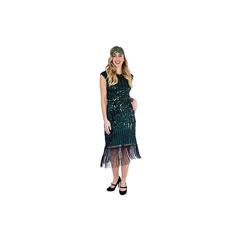 Vestido De Los Años 20 Con Flecos Y Lentejuelas | Cuello En V, Largo, Para Fiestas Y Banquetes