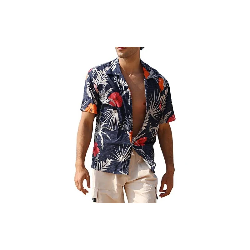 Camicia floreale da uomo a maniche corte hawaiana Aloha camicia