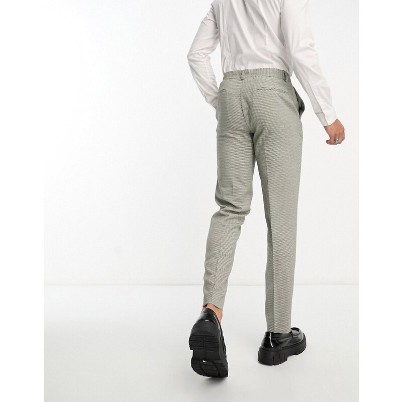 ASOS DESIGN - Pantaloni da abito slim in tessuto operato color oliva-Verde