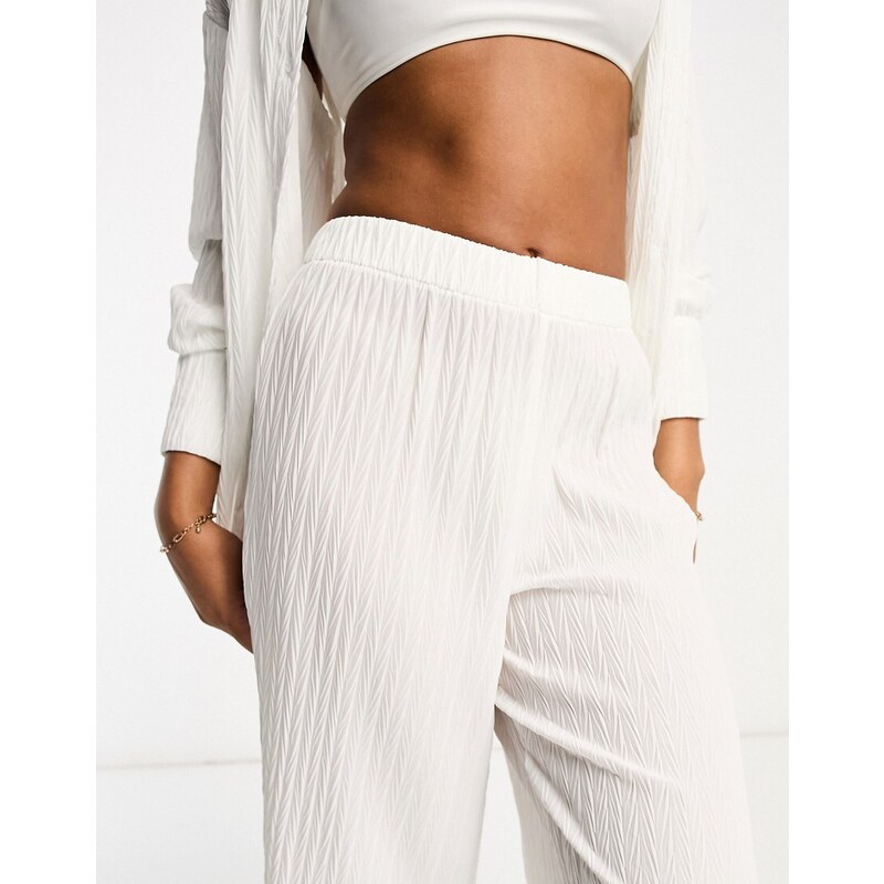 The Frolic - Tourmaline - Pantaloni con fondo ampio testurizzato bianchi a pieghe in coordinato-Bianco