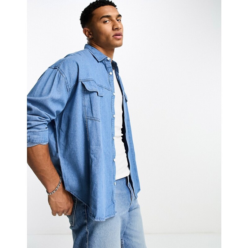 ASOS DESIGN - Camicia super oversize blu in denim stile vintage western