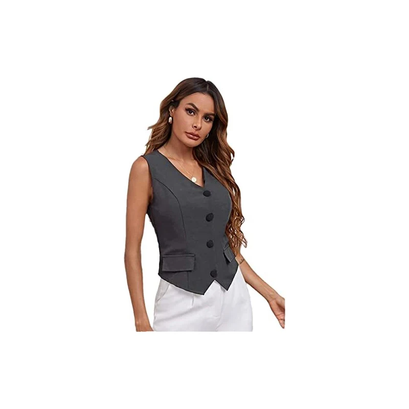 Gilet Donna In Denim Gilet Donna Senza Maniche In Denim - Scollo A V Con Bottoni, Taglio Aderente