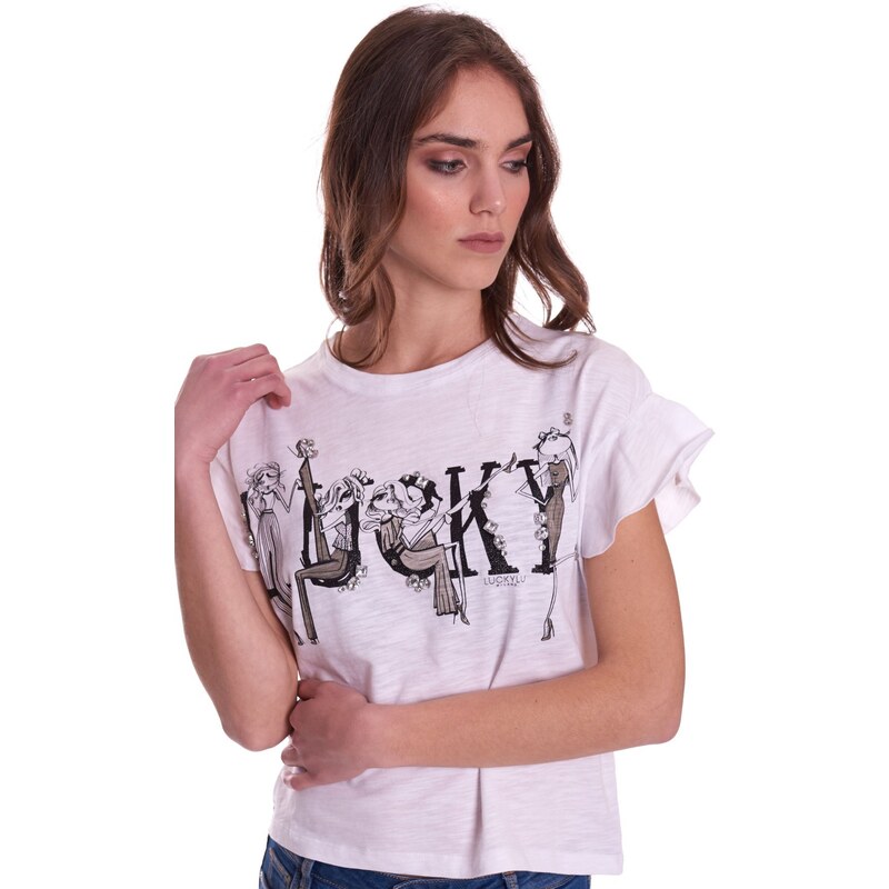 T-SHIRT LUCKYLU CON STAMPA LUCKY, Colore Bianco