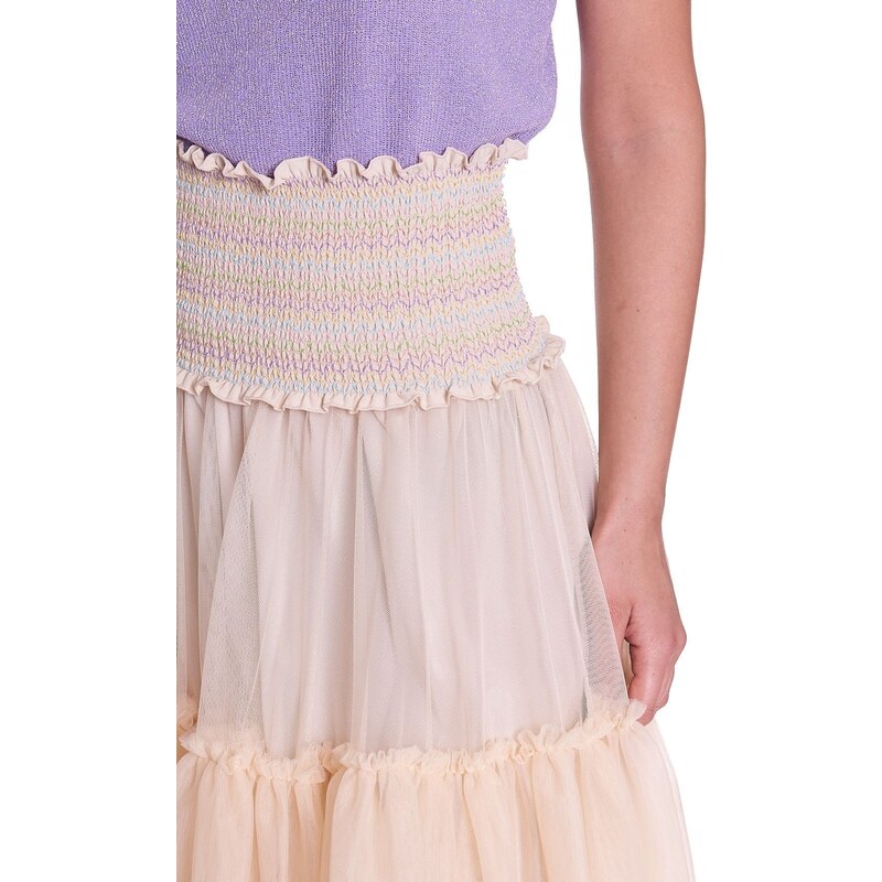 GONNA LONGUETTE TWINSET ACTITUDE IN TULLE, Colore Panna