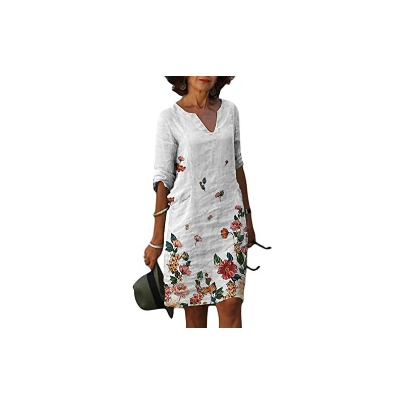 shownicer Abito da Spiaggia Vestiti Estivi Boho Stampa Floreale Vestito Casuale Maniche Corte con Scollo A V Vestito A-Linea Midi Vestiti A Blu S