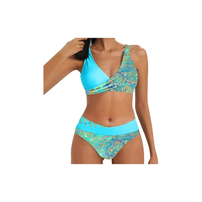 Costume Bikini Taglie Forti Push Up - Due Pezzi Reggiseno Imbottito, Slip Alta Vita, M-4XL - Foto 11