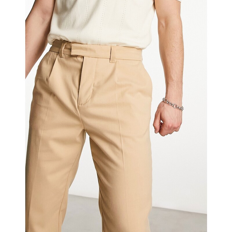 New Look - Pantaloni eleganti affusolati con pieghe sul davanti color pietra-Neutro