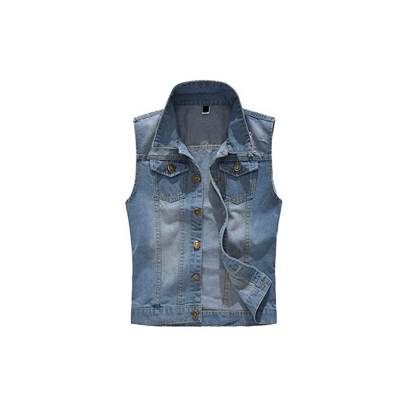 Gilet Uomo In Denim Senza Maniche - Giubbotto Jeans Retro Con Risvolti, Taglie XS A XL