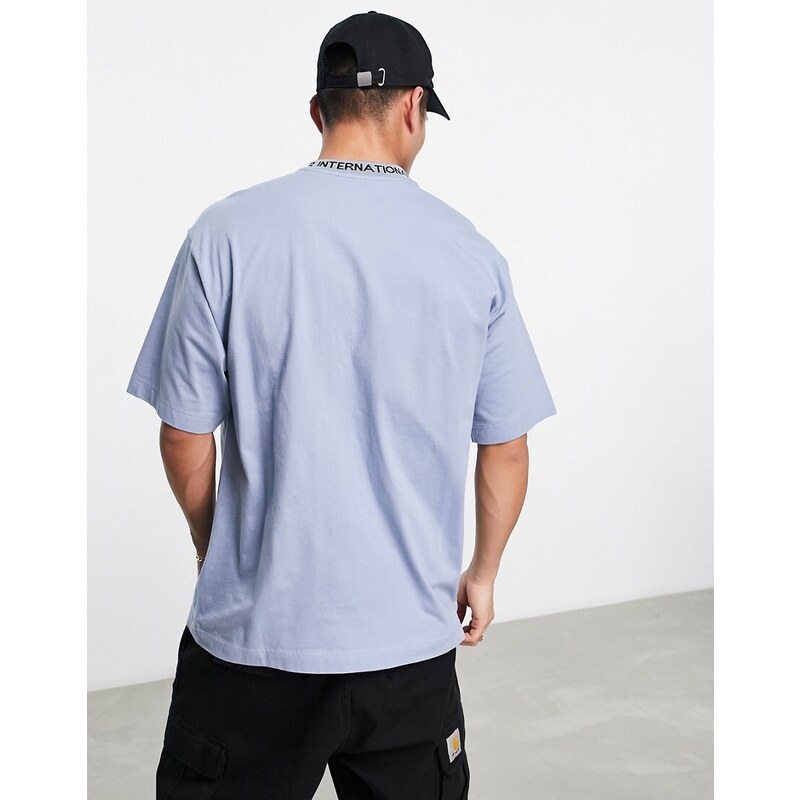 Barbour International - Smith - T-shirt blu oversize con collo alto