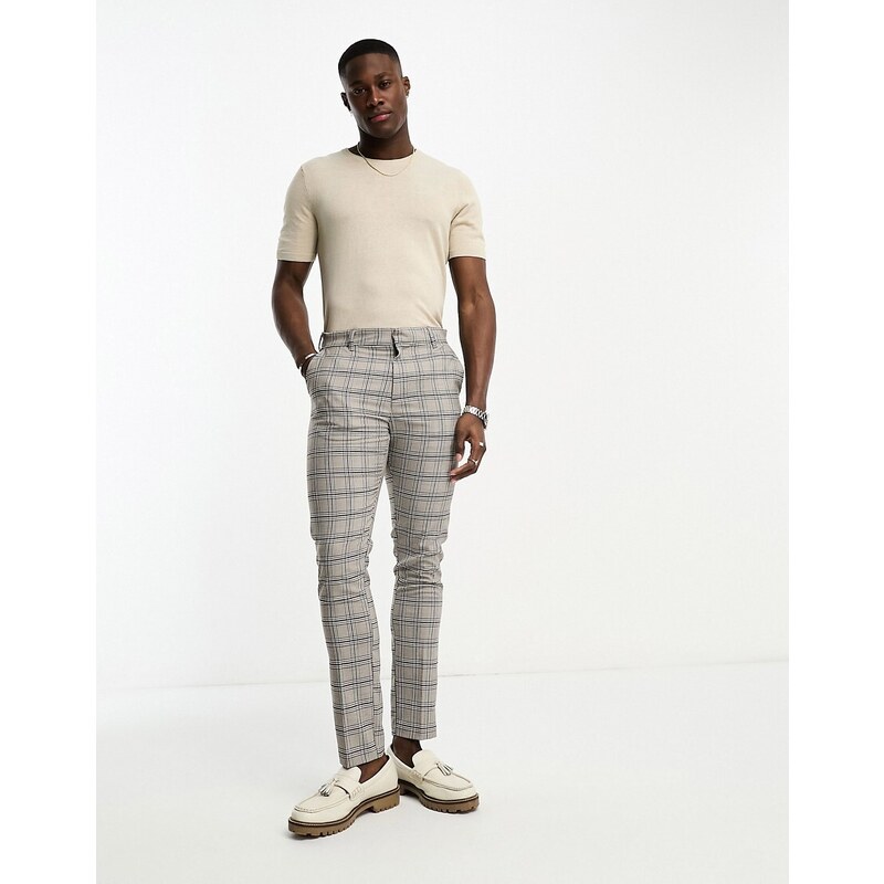 New Look - Pantaloni a quadri skinny marroni-Brown