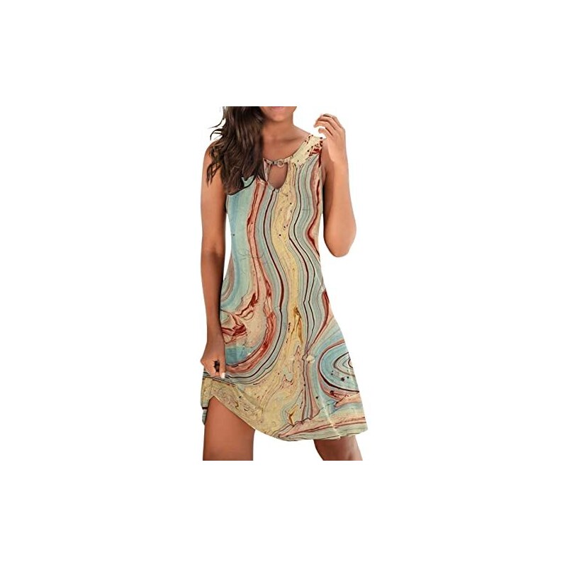 MEROKEETY Abito Lungo Estivo Senza Maniche In Maglia Rete Con Stampa Tie Dye – Vestito Aderente Con Fodera, Per Cocktail E Matrimoni, Taglie Forti (US 4-20)