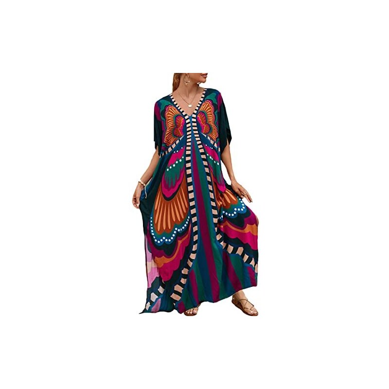 ZaisuiFun Caftano Donna Lungo Kaftano Estivo Taglie Forti Elegante Abito Copricostumi Spiaggia Maxi Vestito Mare Boho Tunica