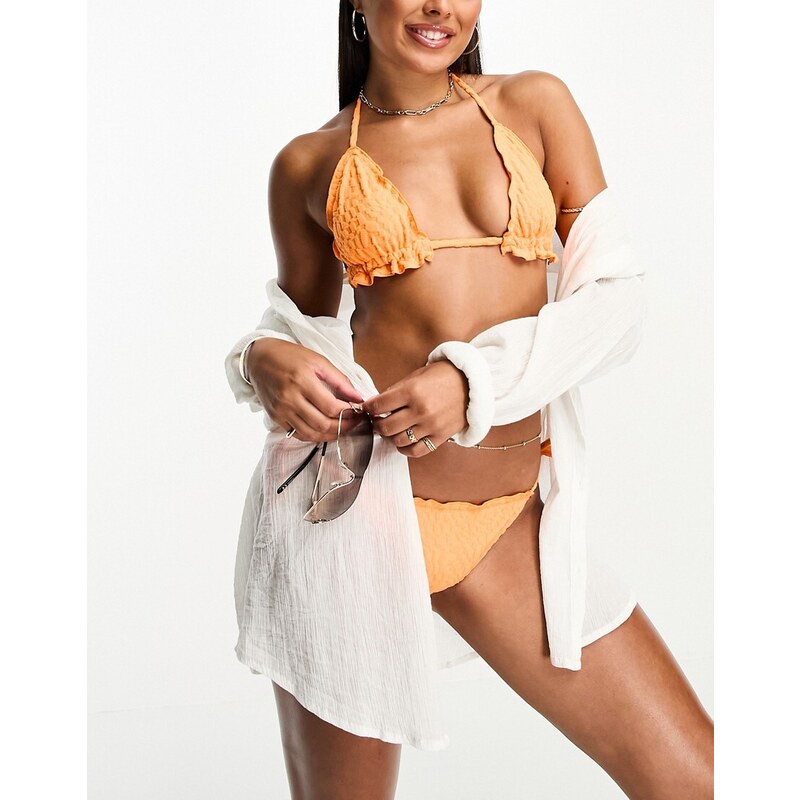 ASOS DESIGN - Top bikini a triangolo in spugna arancione con grafica