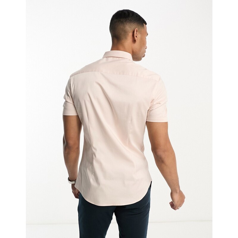 ASOS DESIGN - Camicia skinny in rasatello rosa tenue