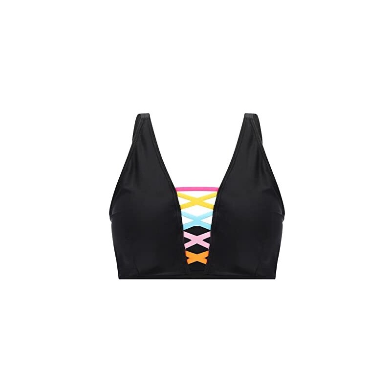 Costume da bagno a due pezzi a vita alta con stampa foglie verdi palme, costume da bagno da donna con controllo della pancia, bikini da donna, Nero , 52