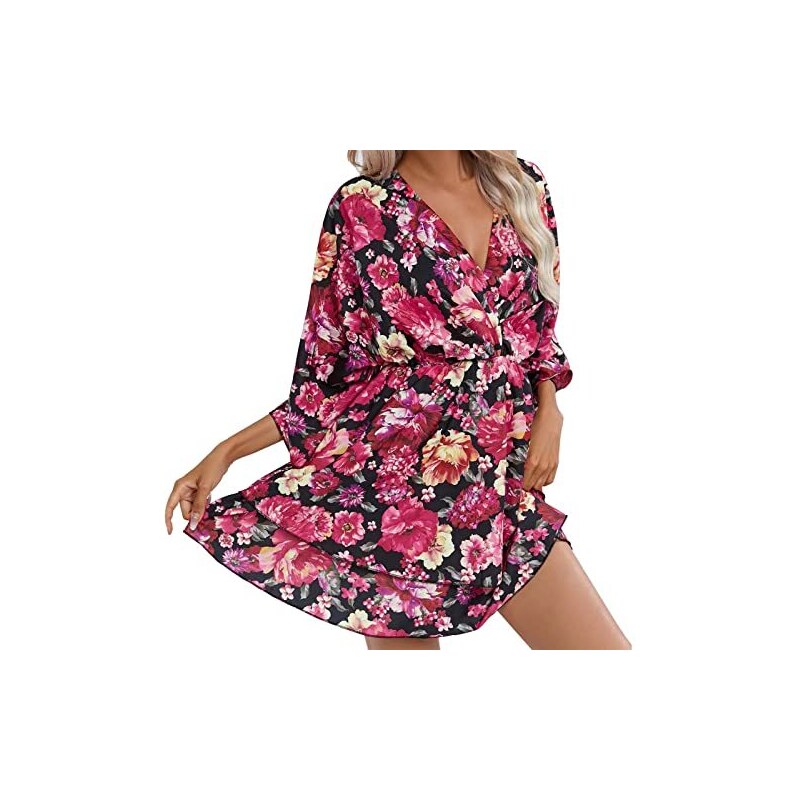 Floerns Mini abito estivo da donna lavorato a maglia, scollo a V