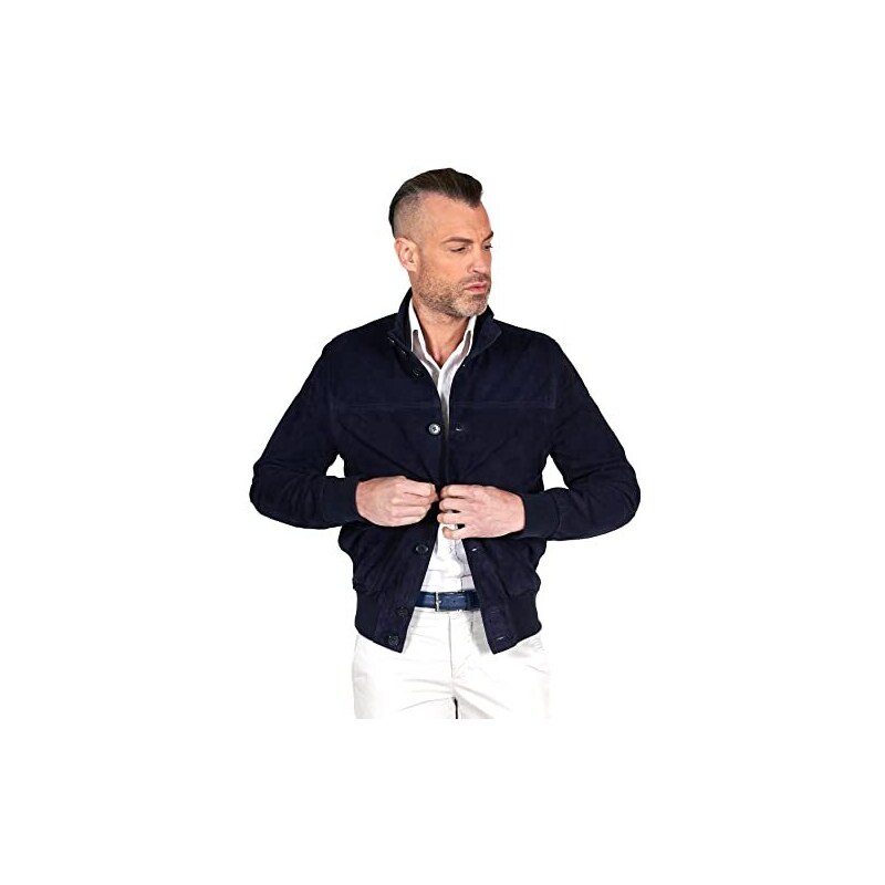 D'Arienzo Bomber in Pelle Uomo Blu Renna Camoscio Scamosciato Vera Pelle  Giacca Primavera Giubbotto Giubbino Alex Bottoni 58/Blu 