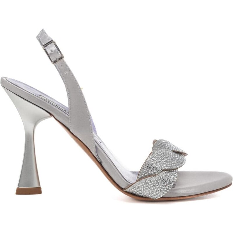 Albano sandali donna argento con tacco alto e fascia con strass