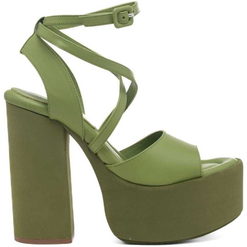 Paloma Barcelo sandali donna alti anfisa con plateau e tacco largo in pelle verde erba