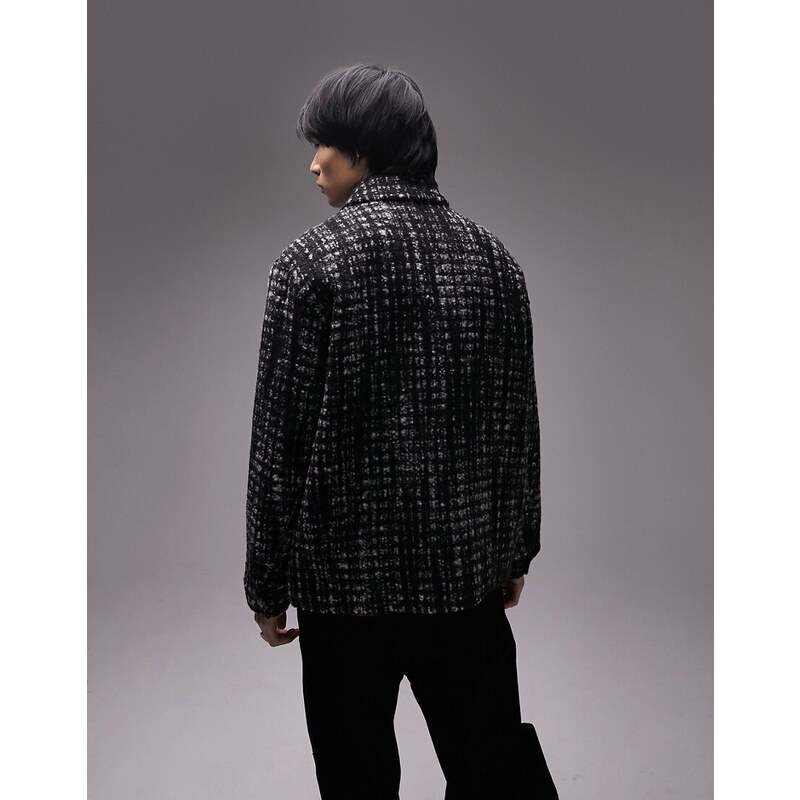 Topman - Camicia giacca in misto lana nero a quadri