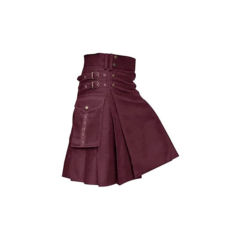 Gonna Scozzese Uomo Kilt Medievale A Pieghe - Stile Retrò Gotico, Tinta Unita, Con Tasche, Estiva