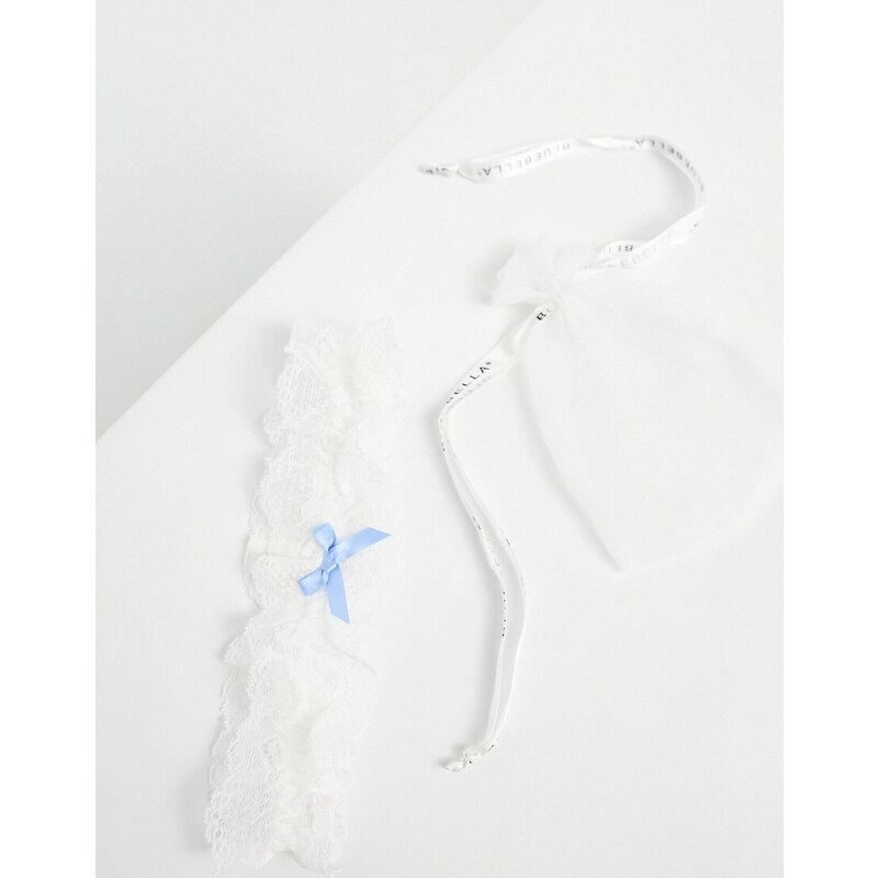 Bluebella - Reggicalze da sposa bianco/blu in borsetta