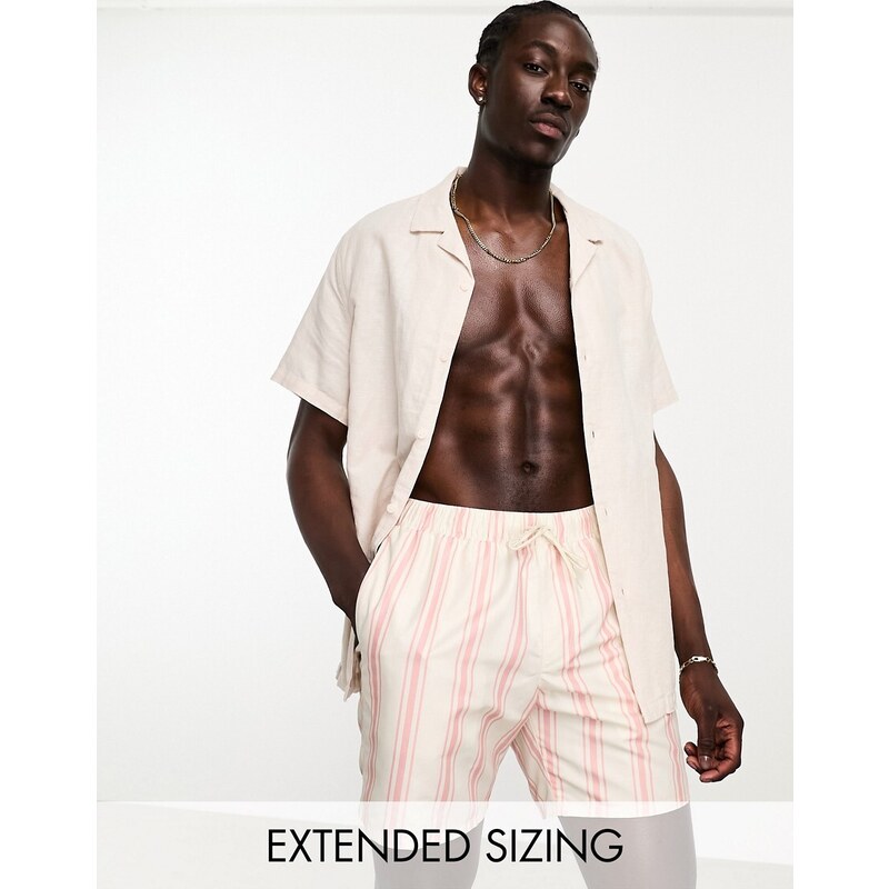 ASOS DESIGN - Pantaloncini da bagno rosa a righe lunghezza media-Multicolore