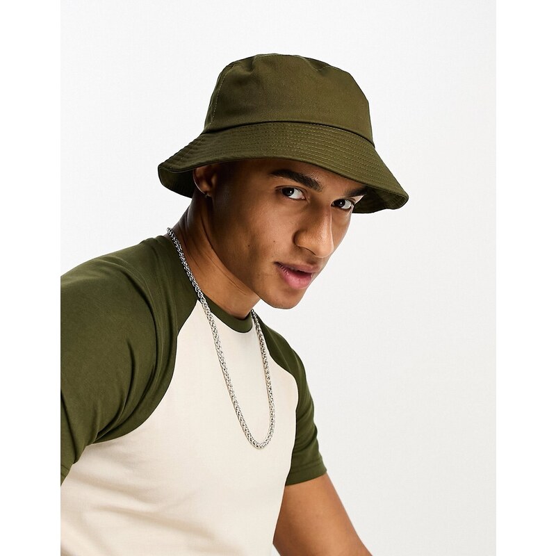 New Look - Cappello da pescatore kaki scuro tinta unita-Verde