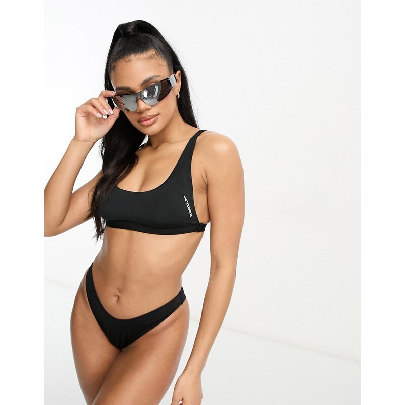 Speedo - Top bikini nero con scollo rotondo e spalline multiple-Black