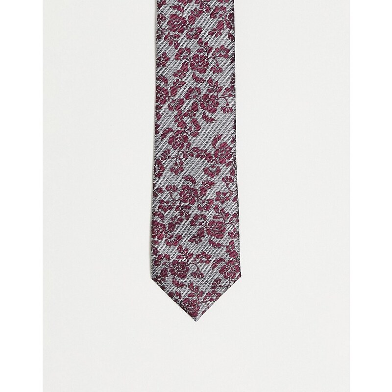 Harry Brown - Cravatta rossa e grigia a fiori-Rosso