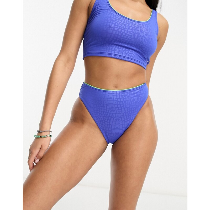 Speedo - Slip bikini blu metallizzato a vita alta con stampa